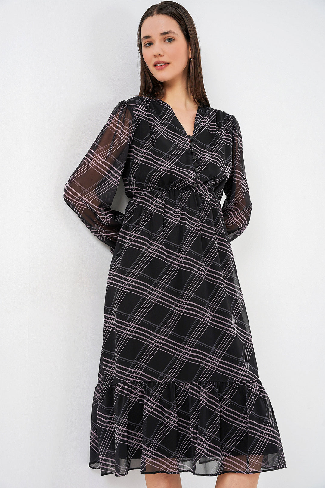 Bigdart Robe en chiffon à motifs 2137 - Noir1