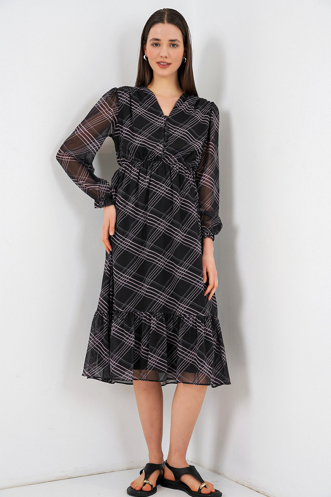 Bigdart Robe en chiffon à motifs 2137 - Noir1