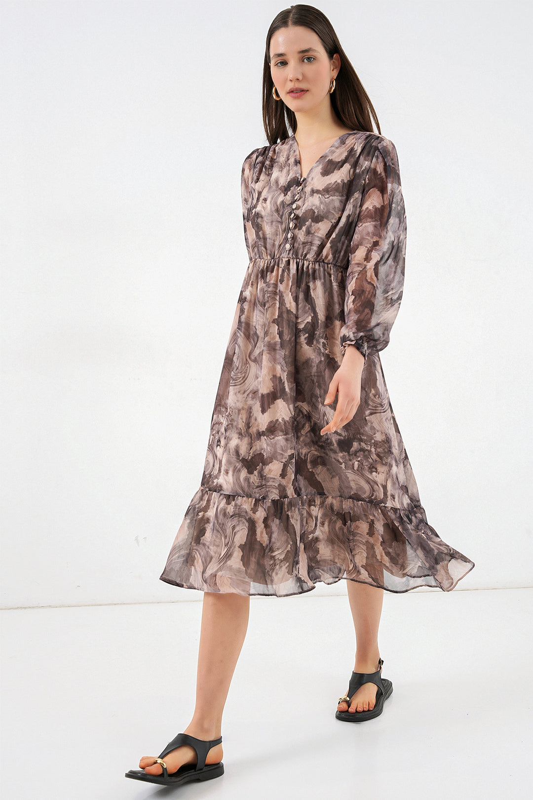 Bigdart 2137 Robe en chiffon à motifs - Beige clair