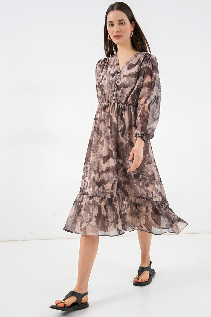 Bigdart 2137 Robe en chiffon à motifs - Beige clair