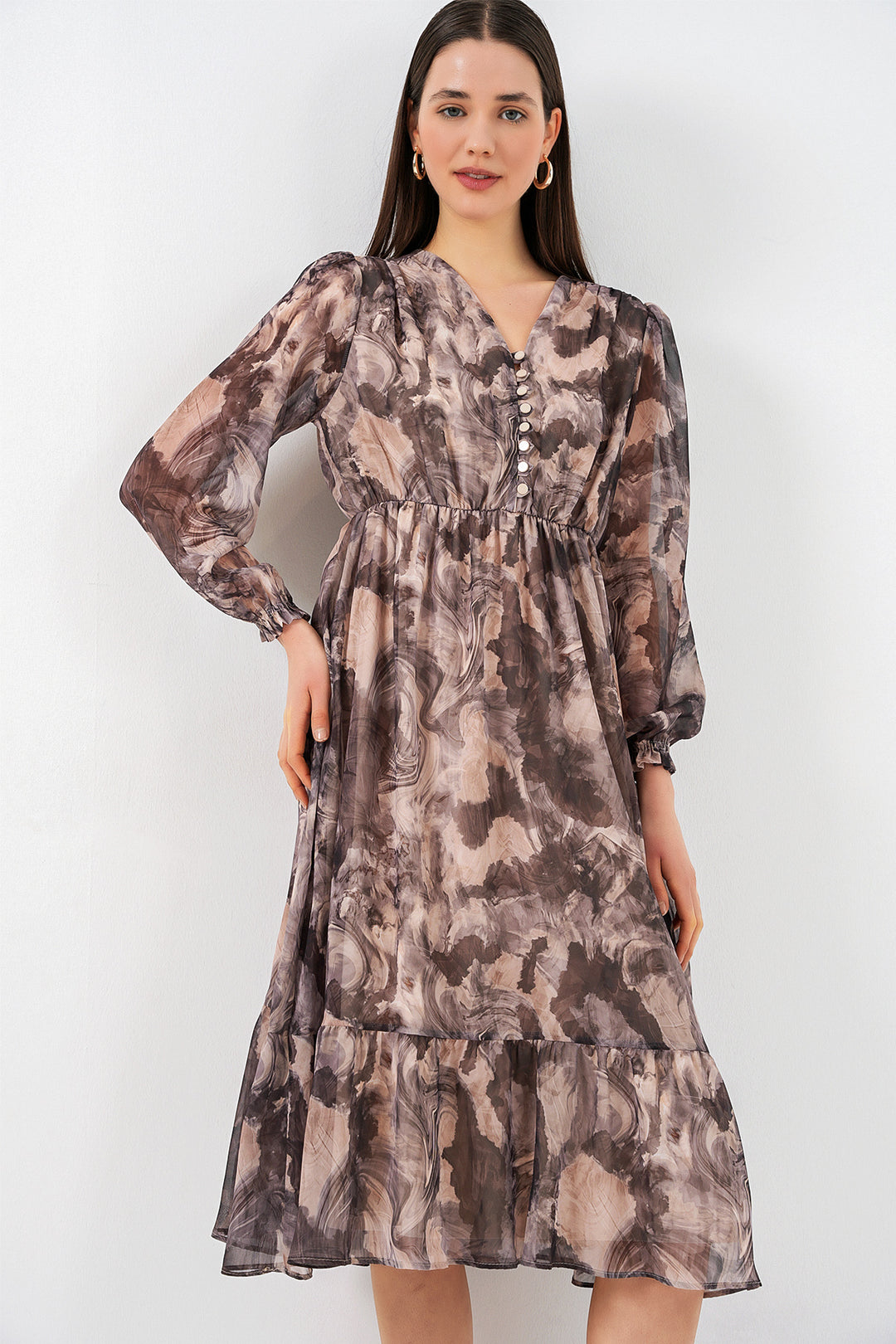Bigdart 2137 Robe en chiffon à motifs - Beige clair