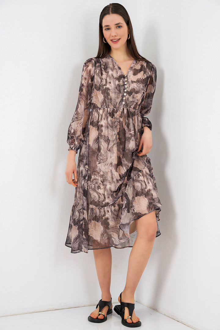 Bigdart 2137 Robe en chiffon à motifs - Beige clair