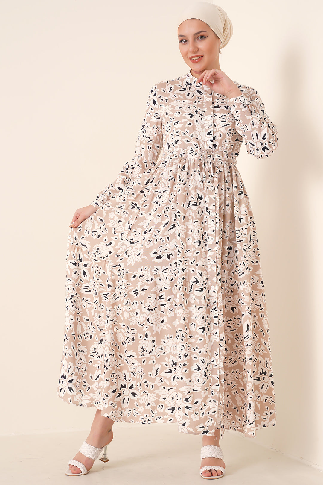 Bigdart 2144 Robe de Modeste à Col Mao - Crème