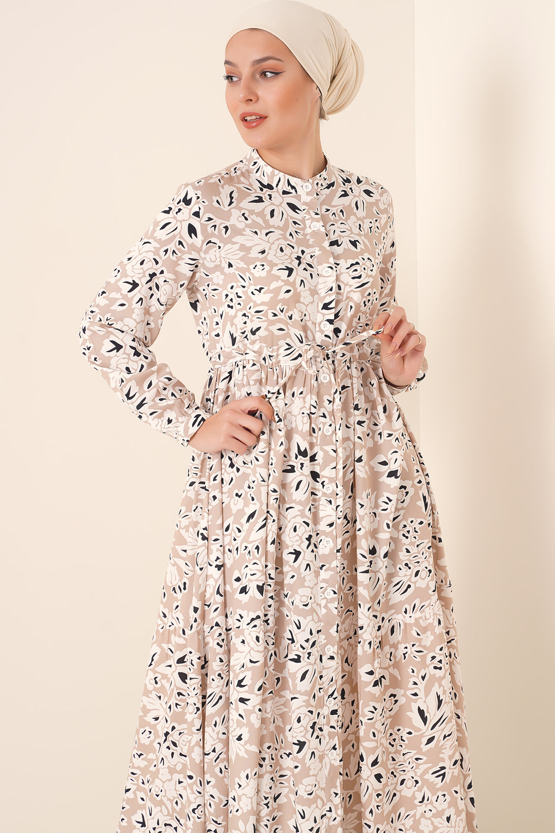 Bigdart 2144 Robe de Modeste à Col Mao - Crème