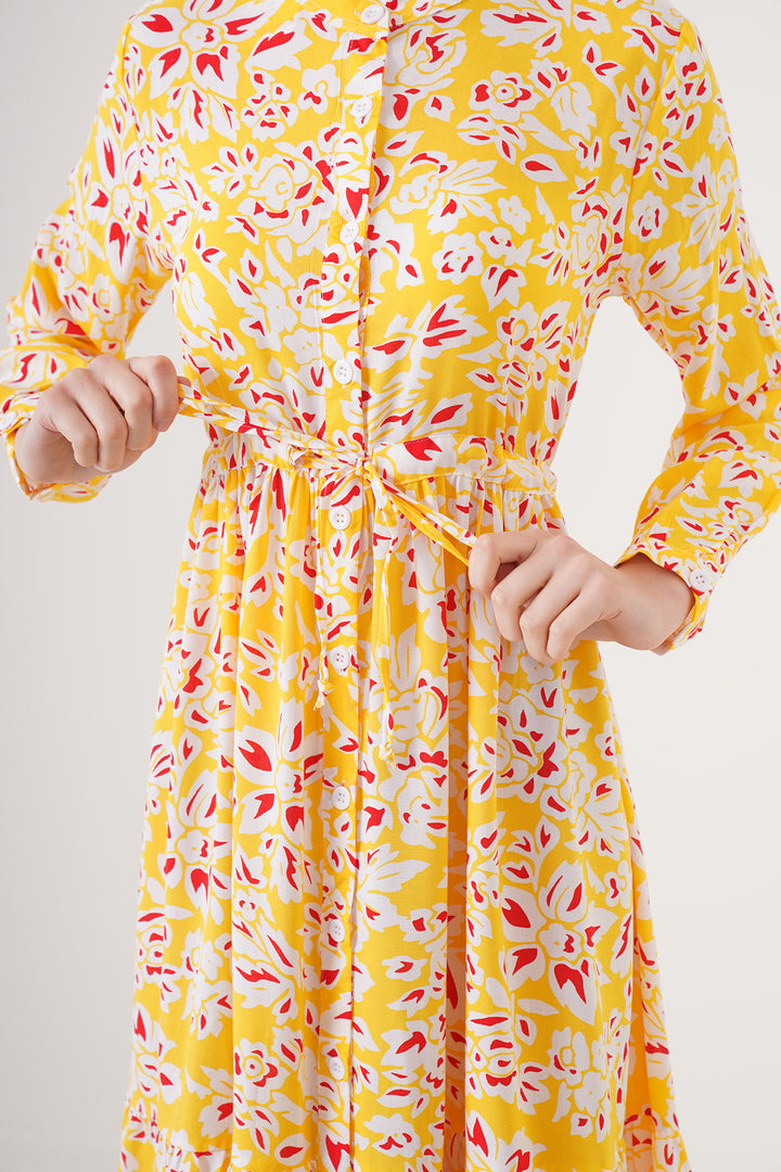 Bigdart 2144 Robe de mode modeste à col officier - Jaune