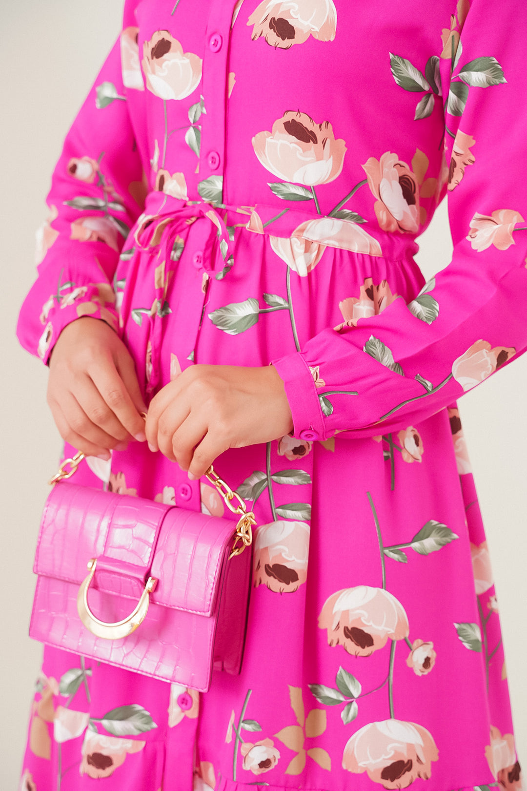 Bigdart 2144 Robe Modeste Col Mao - Fuchsia Émeraude