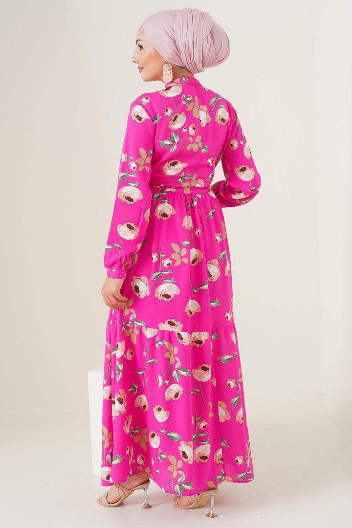Bigdart 2144 Robe Modeste Col Mao - Fuchsia Émeraude