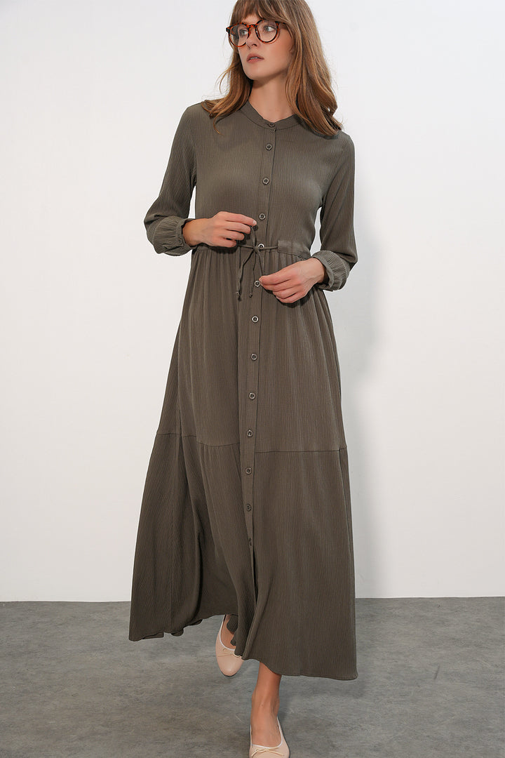 Bigdart 2144 Robe de mode col mandarin - Vert olive