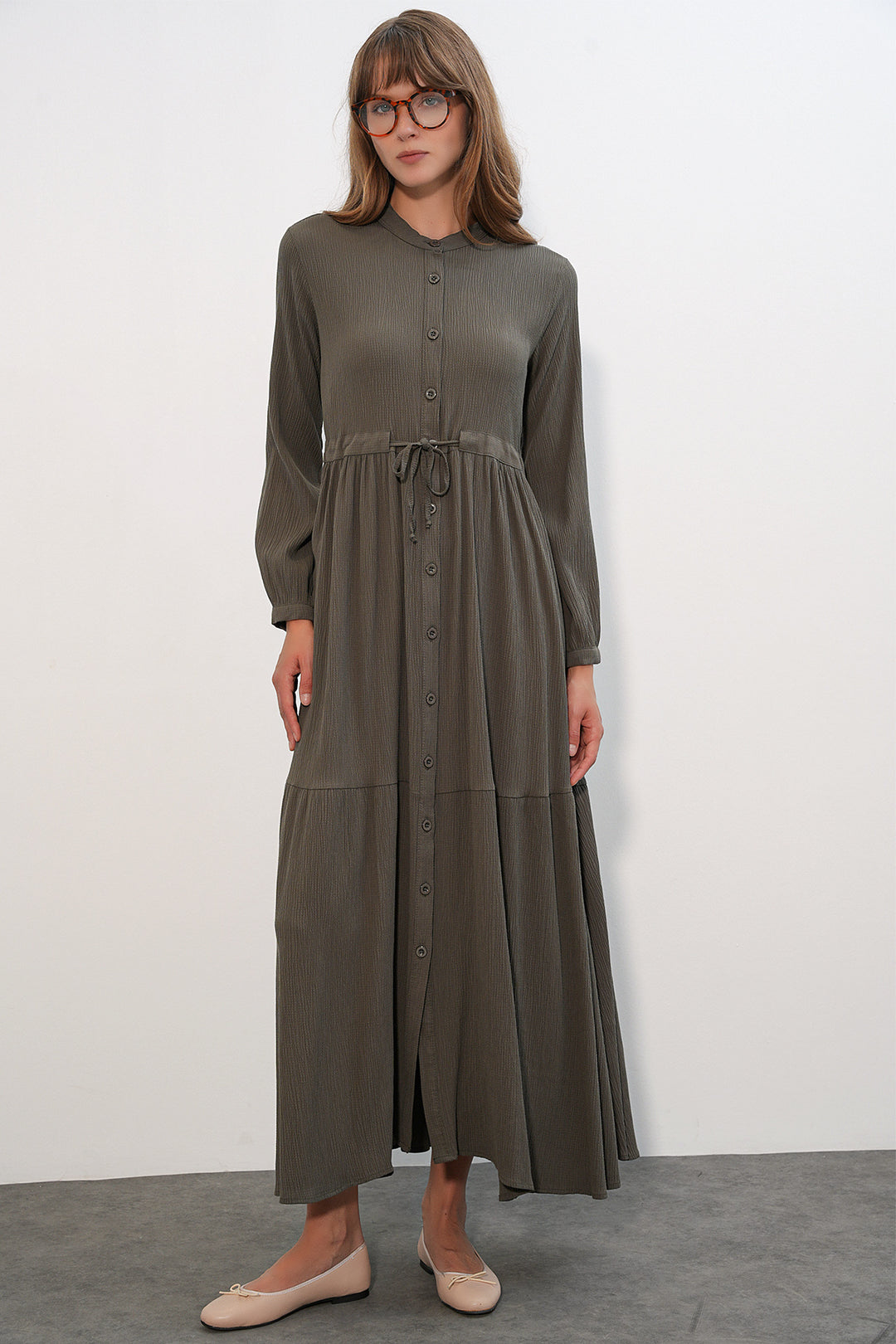 Bigdart 2144 Robe de mode col mandarin - a.Kaki