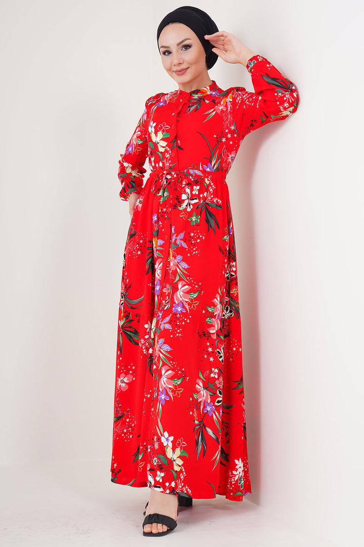 Bigdart Robe de hijab à col mao 2144 - Rouge