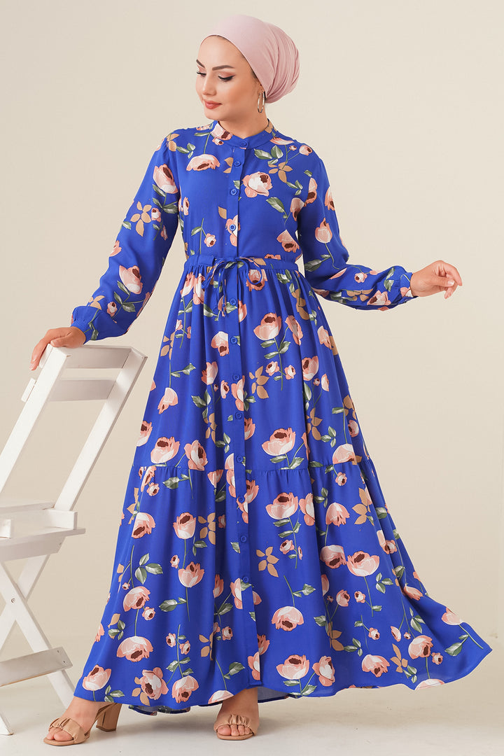 Bigdart 2144 Robe de mode à col mandarin - Bleu roi