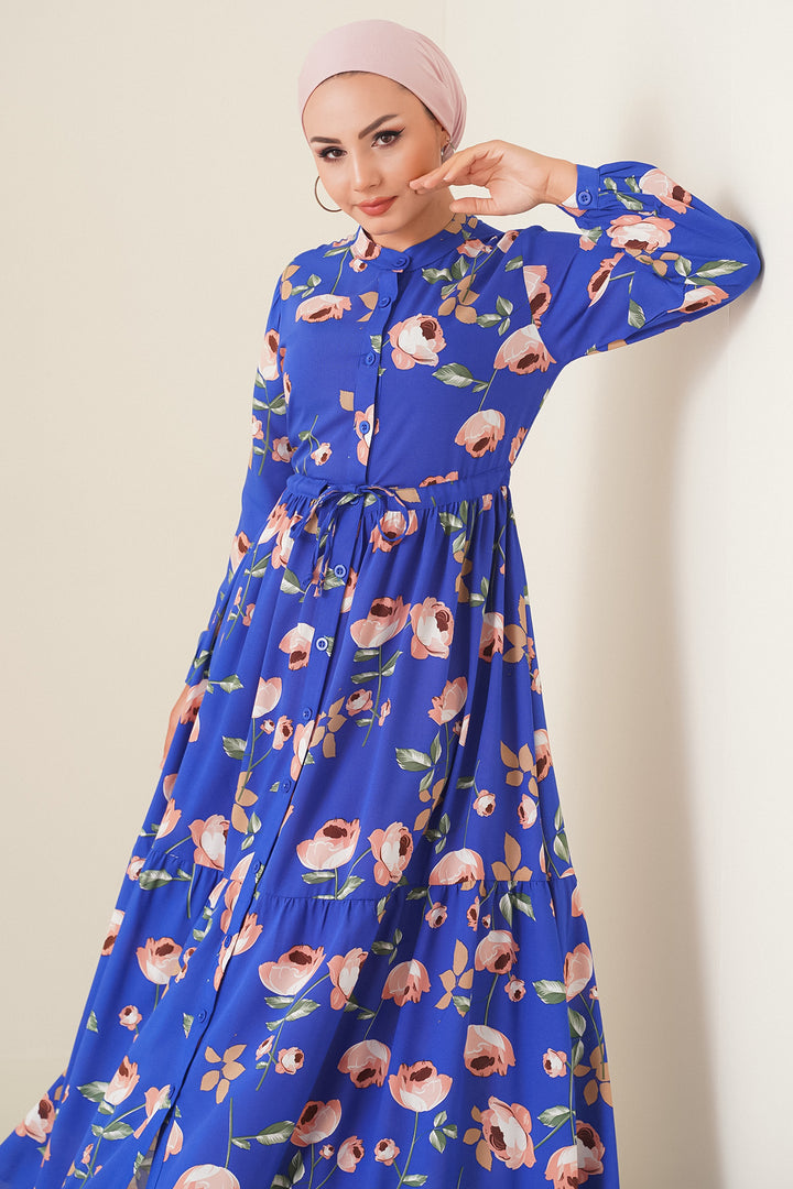 Bigdart 2144 Robe de mode à col mandarin - Bleu roi