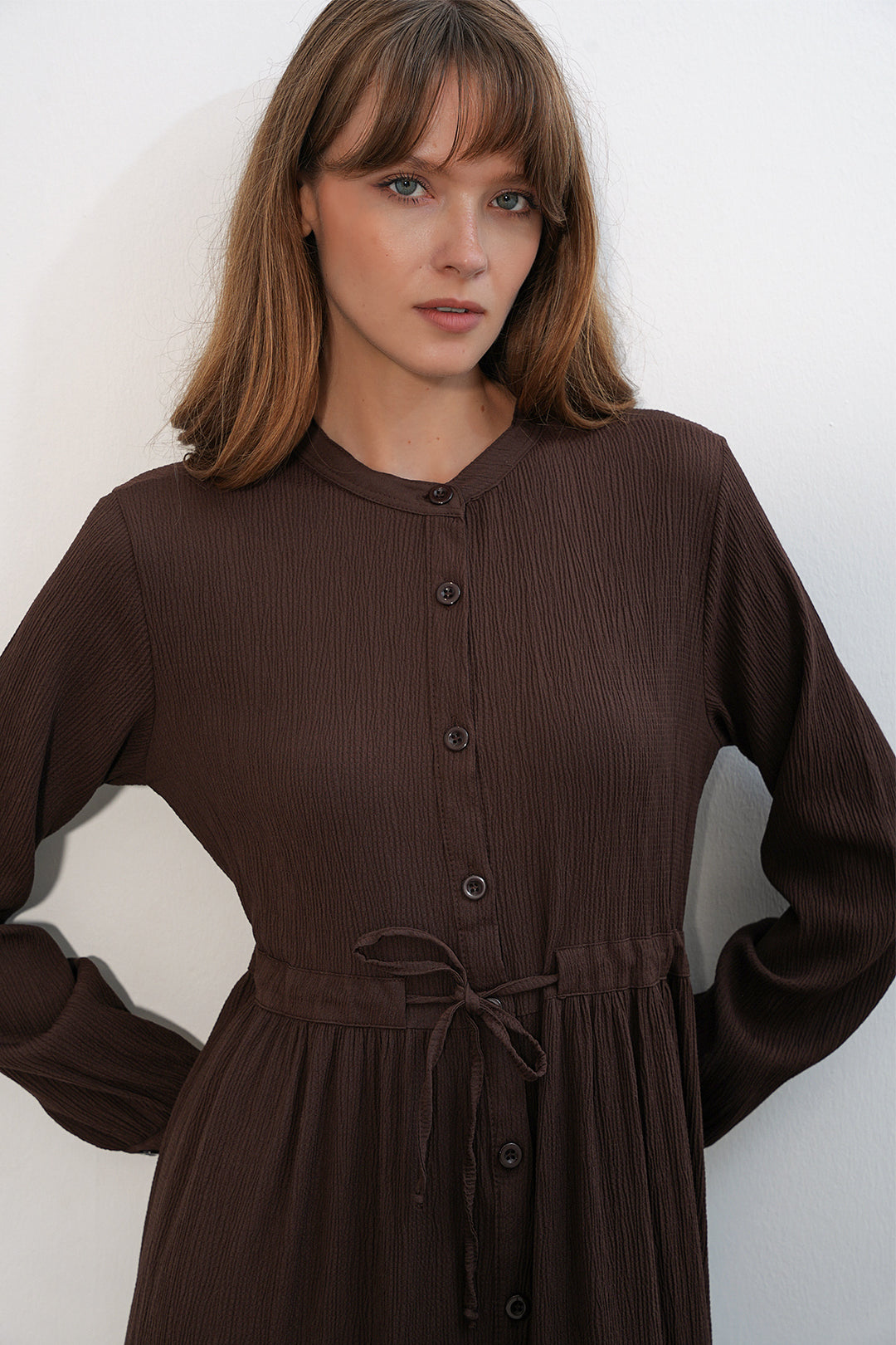 Bigdart 2144 Robe de Mariage Col Mao - Marron Foncé