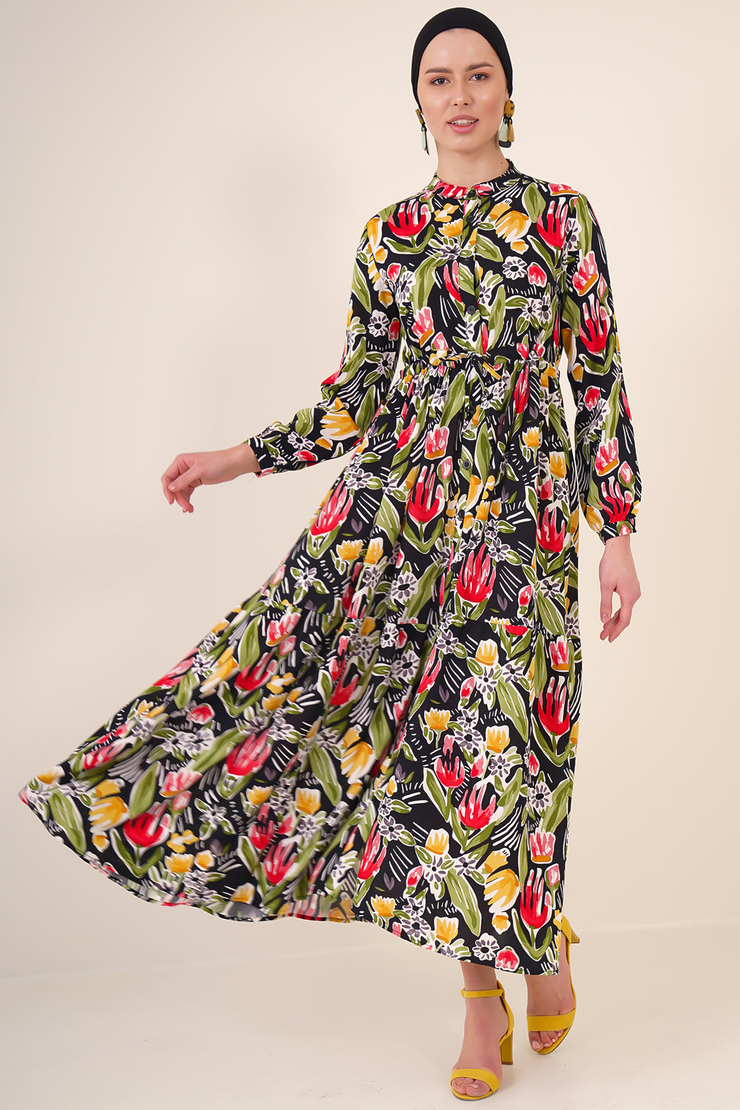 Bigdart 2144 Robe de mode col mandarin - Noir