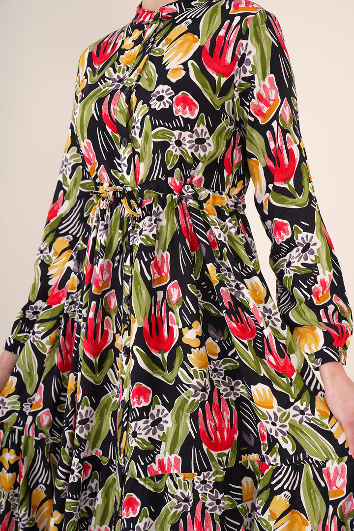 Bigdart 2144 Robe de mode col mandarin - Noir