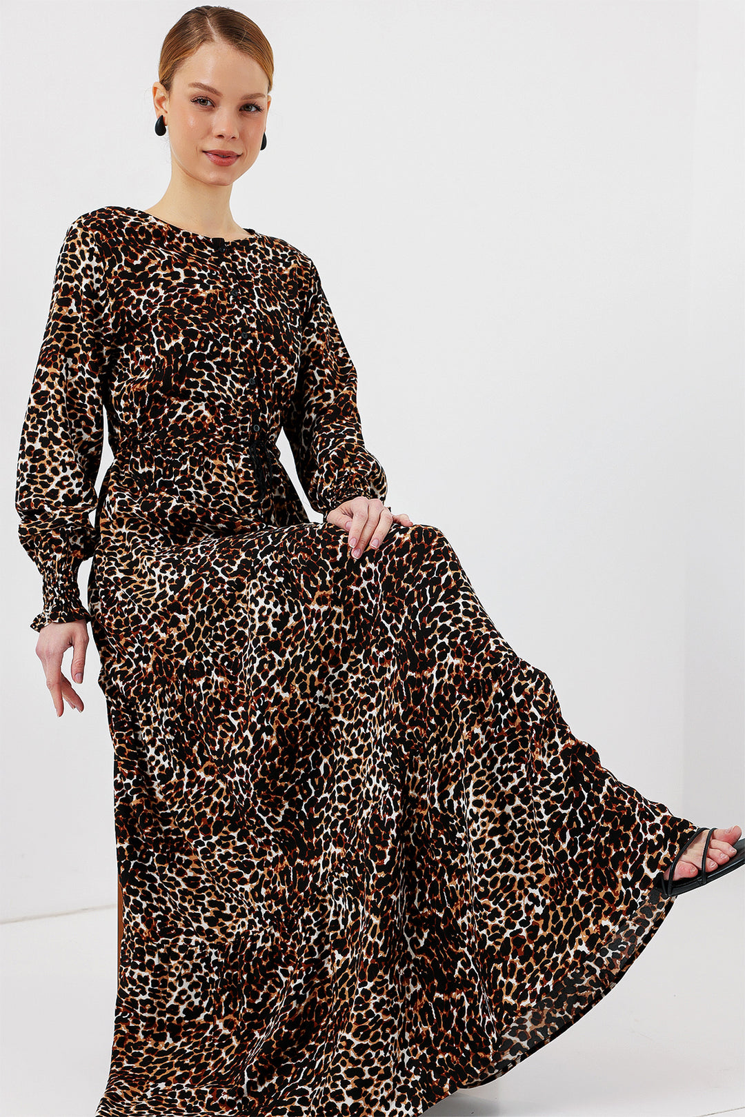 Bigdart 2145 Robe Modeste Imprimée - Marron Chocolat