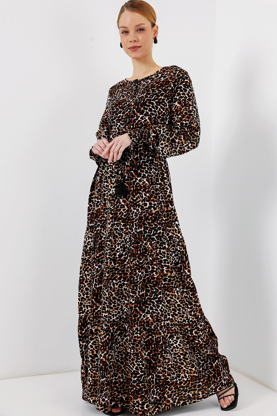 Bigdart 2145 Robe Modeste Imprimée - Marron Chocolat