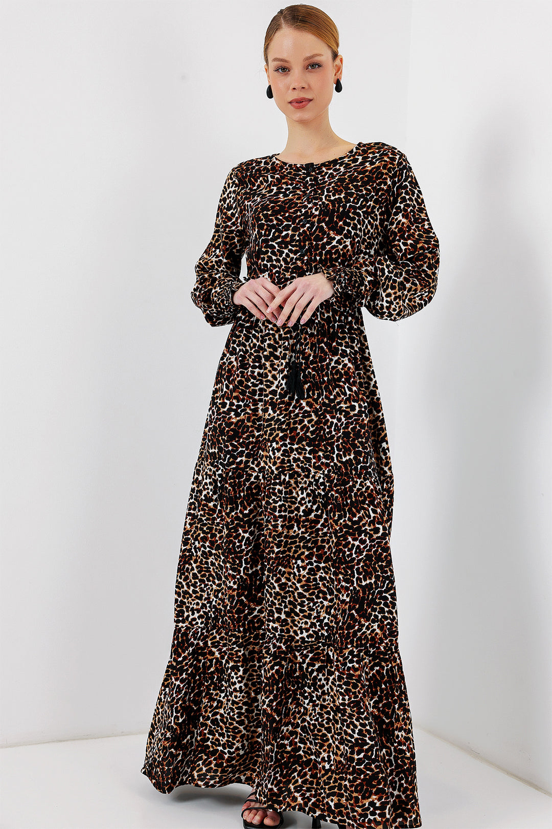 Bigdart 2145 Robe Modeste Imprimée - Marron Chocolat