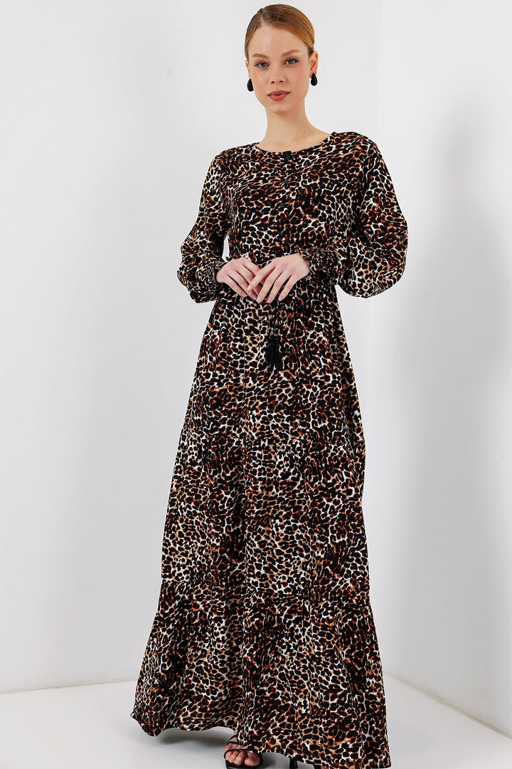 Bigdart 2145 Robe Modeste Imprimée - Marron Chocolat