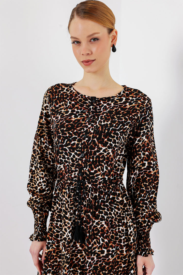 Bigdart 2145 Robe Modeste Imprimée - Marron Chocolat