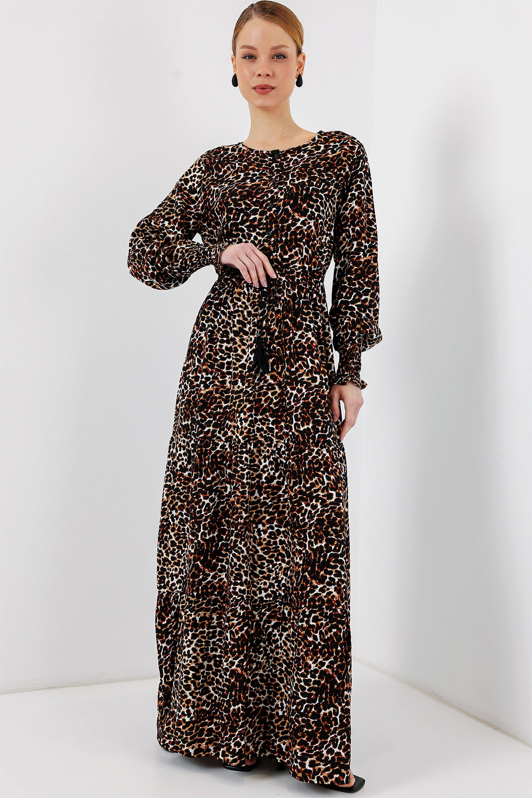 Bigdart 2145 Robe Modeste Imprimée - Marron Chocolat