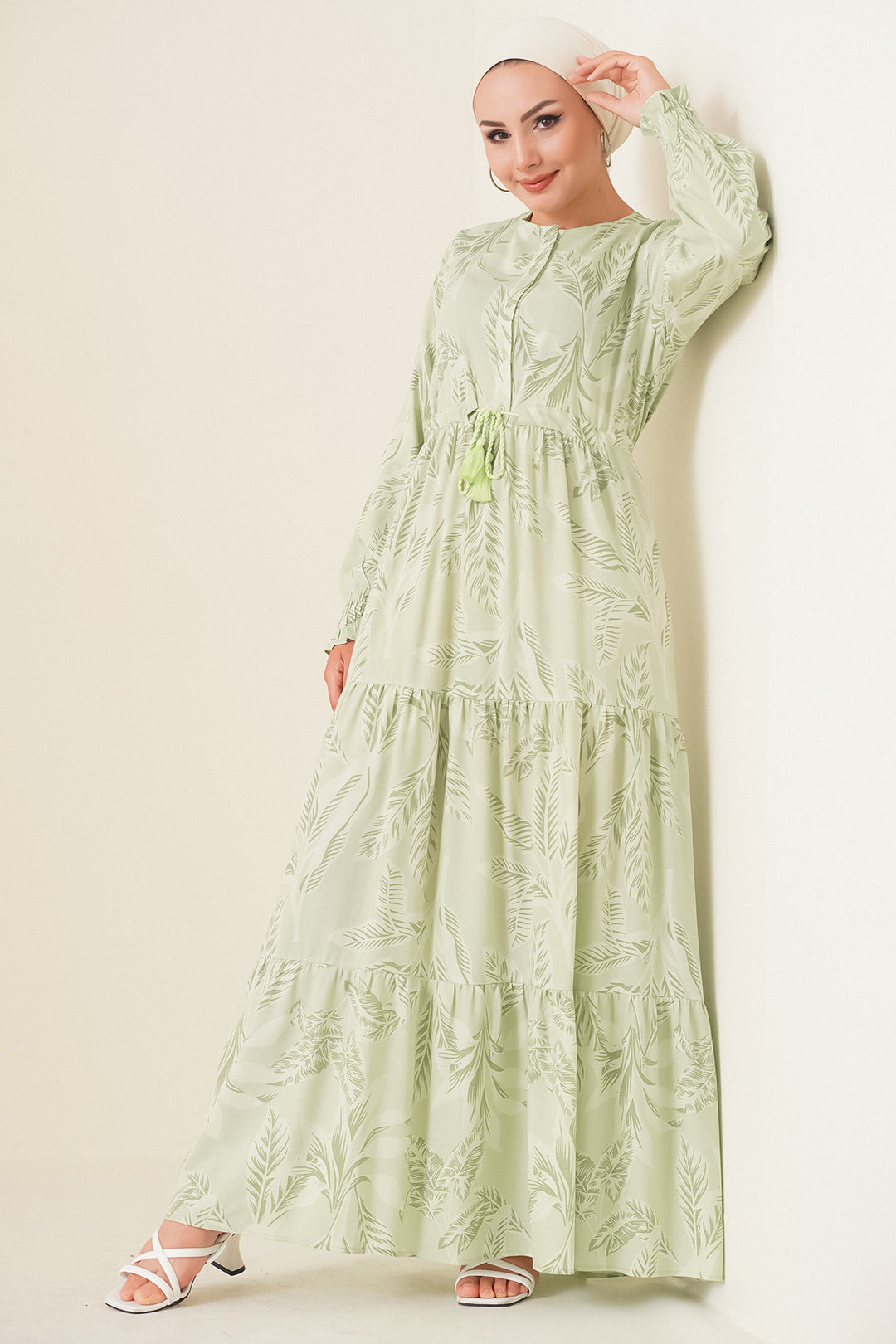 Bigdart 2145 Robe Modeste Imprimée - Vert Émeraude