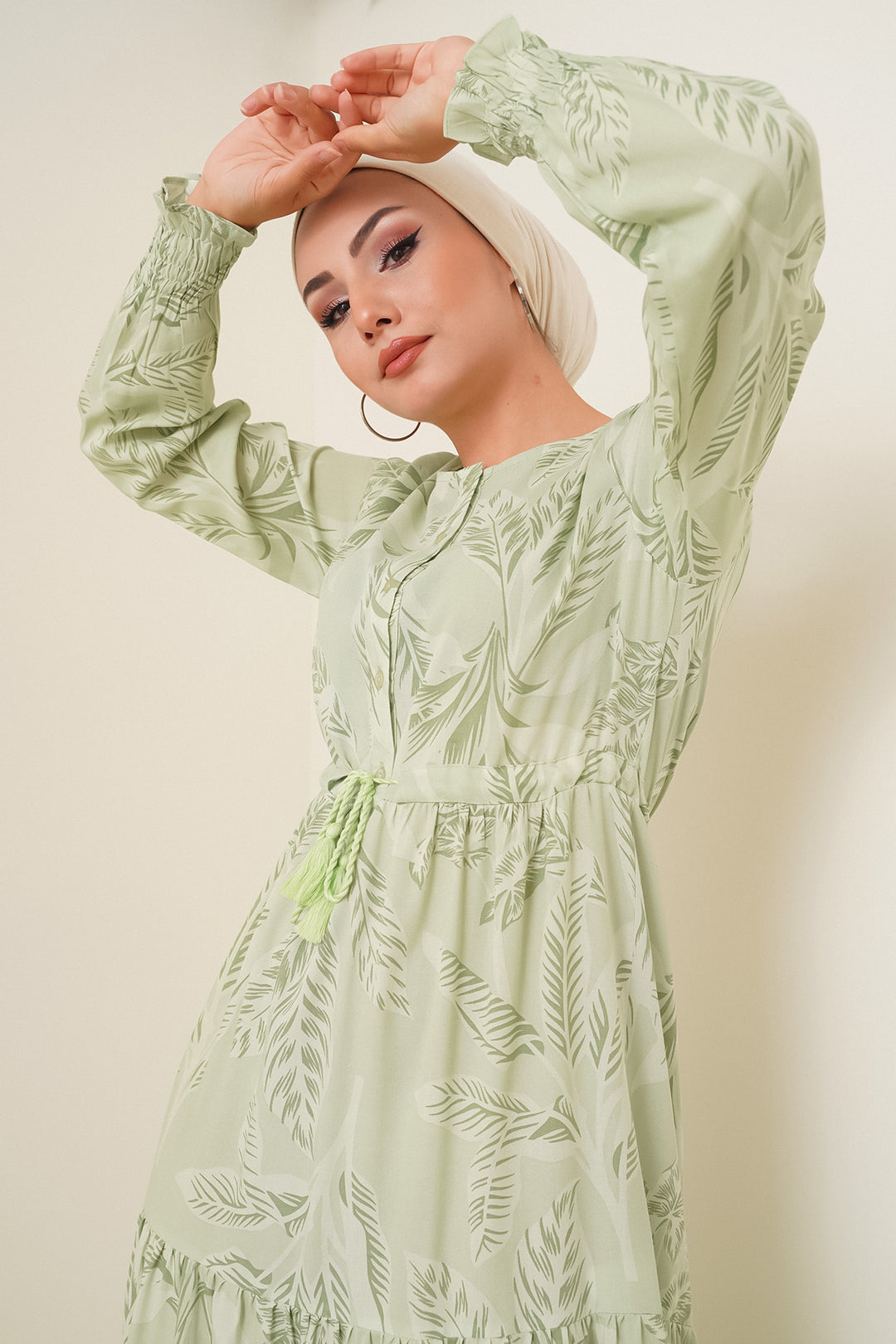 Bigdart 2145 Robe Modeste Imprimée - Vert Émeraude