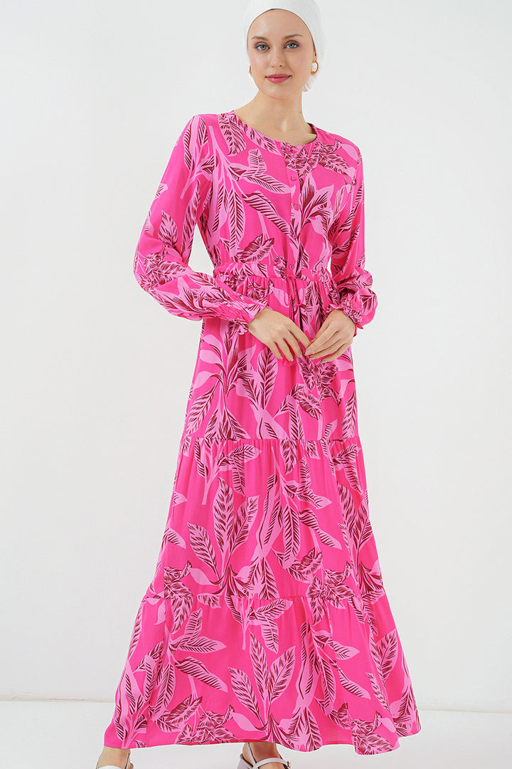 Bigdart 2145 Robe de modestie à motifs - Fuchsia