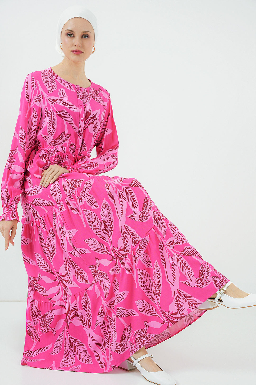 Bigdart 2145 Robe de modestie à motifs - Fuchsia