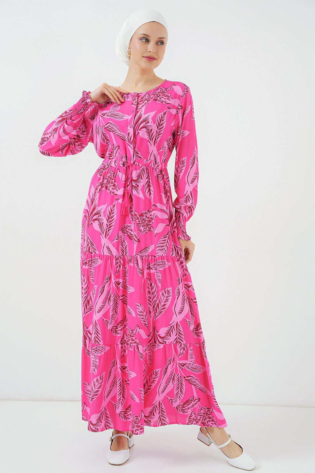 Bigdart 2145 Robe de modestie à motifs - Fuchsia