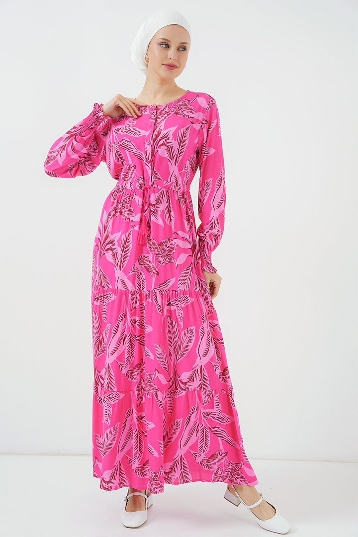 Bigdart 2145 Robe de modestie à motifs - Fuchsia