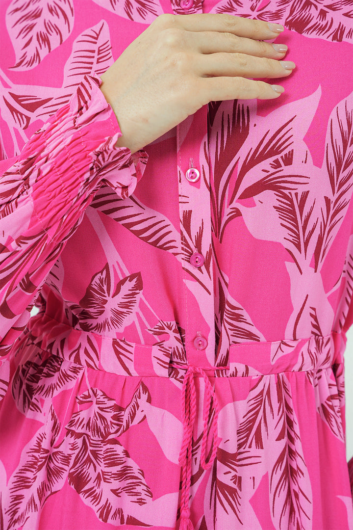Bigdart 2145 Robe de modestie à motifs - Fuchsia