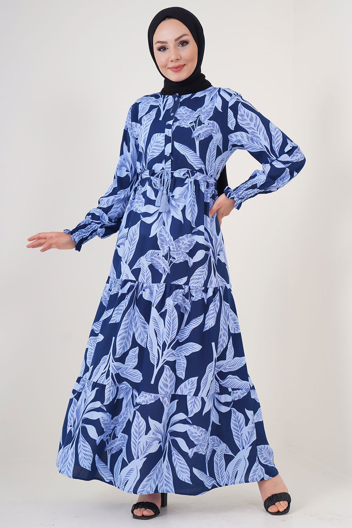 Bigdart 2145 Robe de hijab à motifs - Bleu marine
