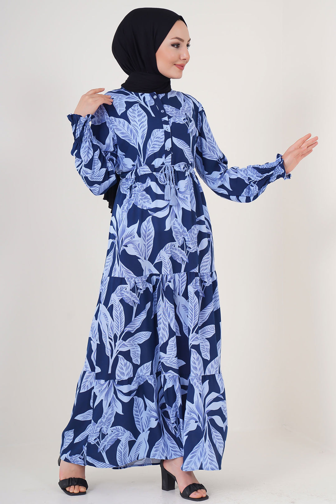 Bigdart 2145 Robe de mode modeste à motifs - Bleu marine