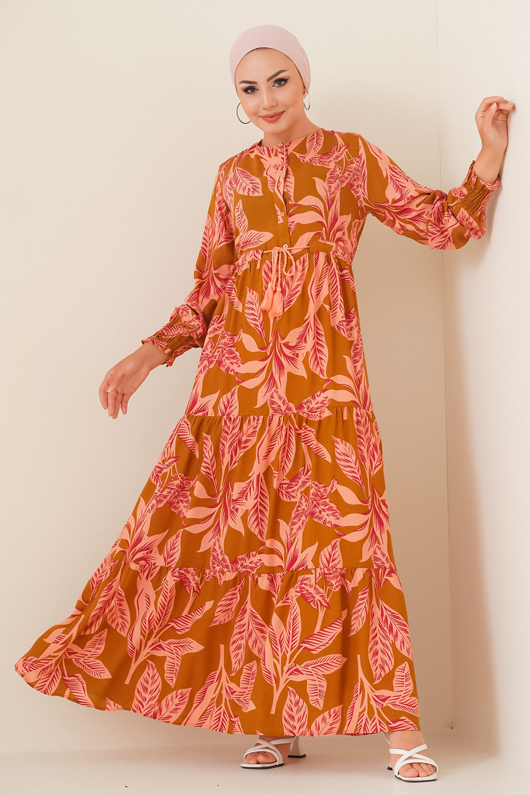 Bigdart 2145 Robe Modeste Imprimée - Tabac