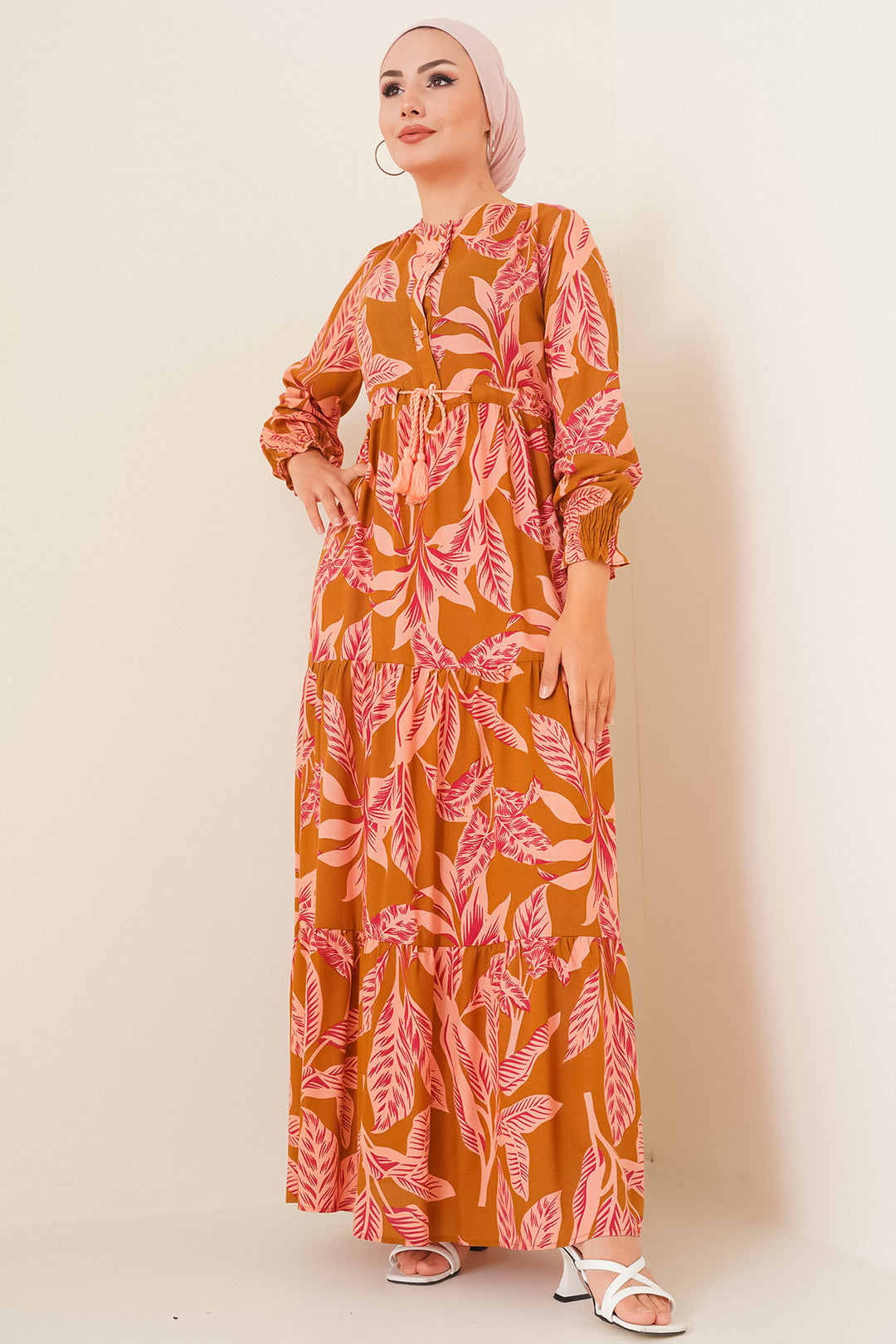 Bigdart 2145 Robe Modeste Imprimée - Tabac