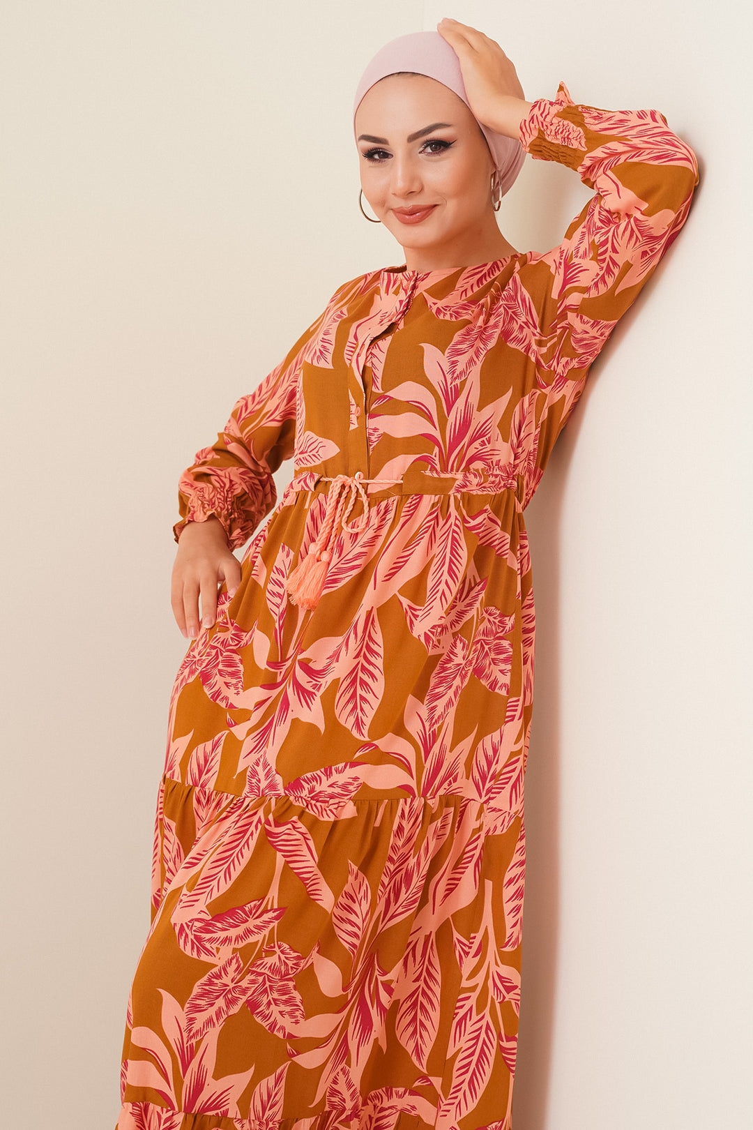 Bigdart 2145 Robe Modeste Imprimée - Tabac