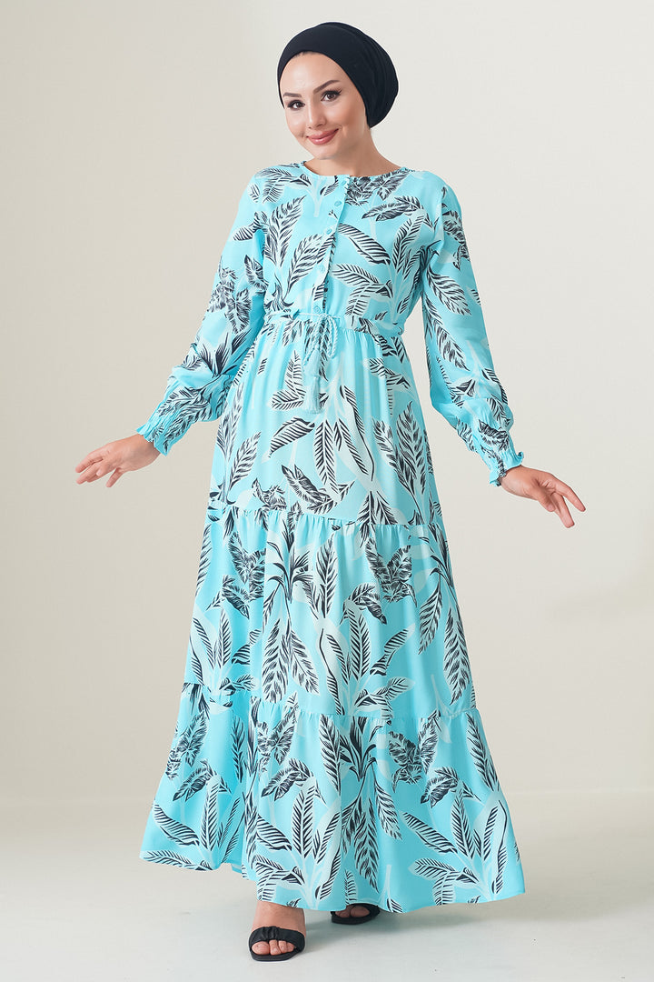 Bigdart 2145 Robe Modeste Imprimée - Turquoise