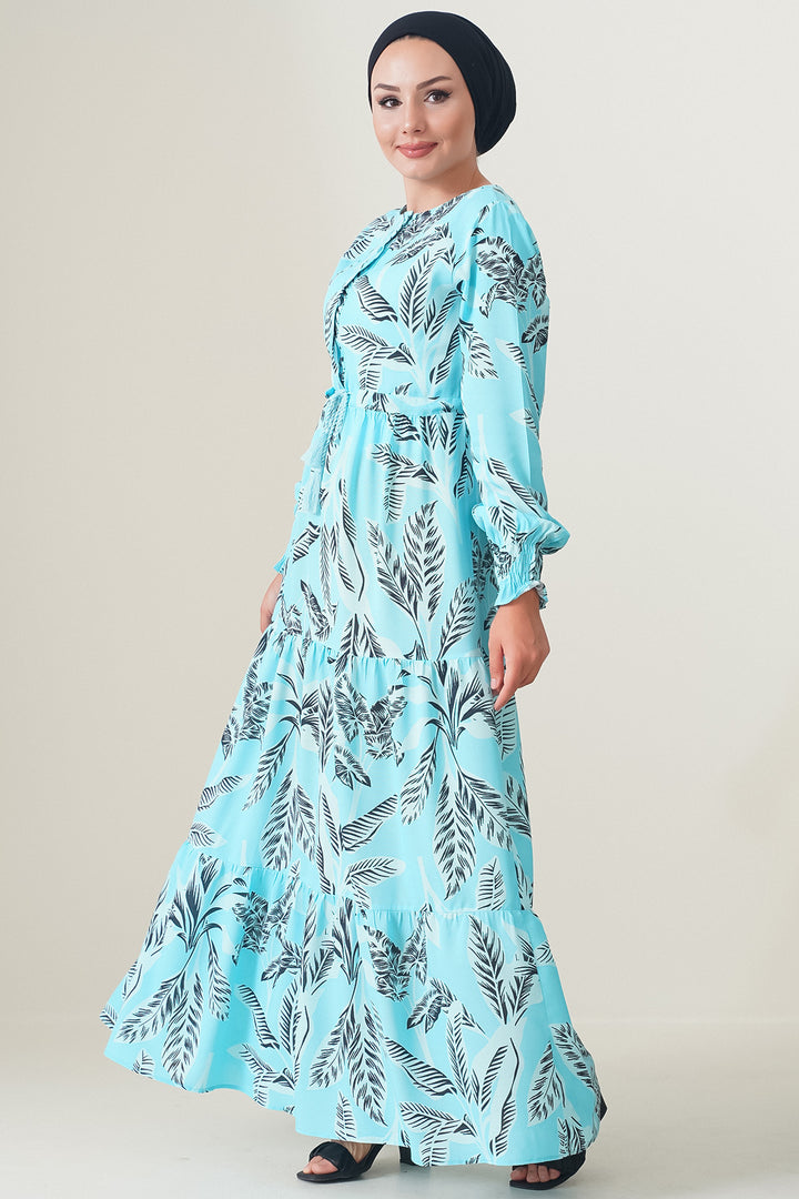 Bigdart 2145 Robe Modeste Imprimée - Turquoise