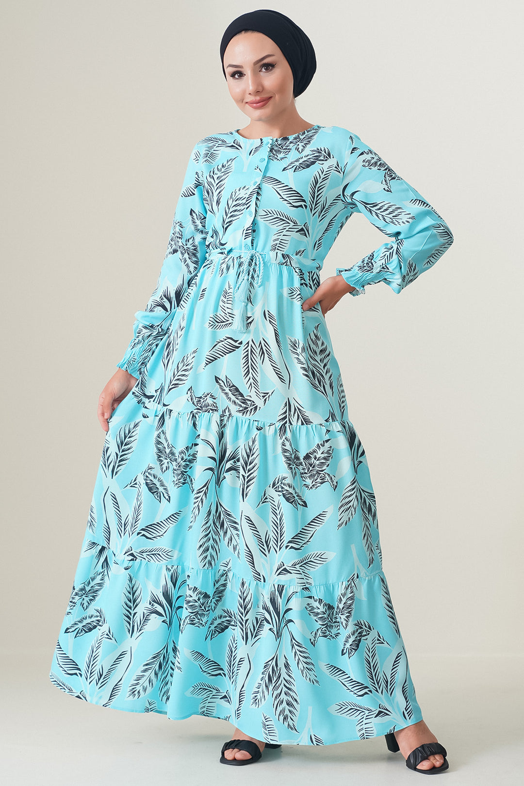 Bigdart 2145 Robe Modeste Imprimée - Turquoise