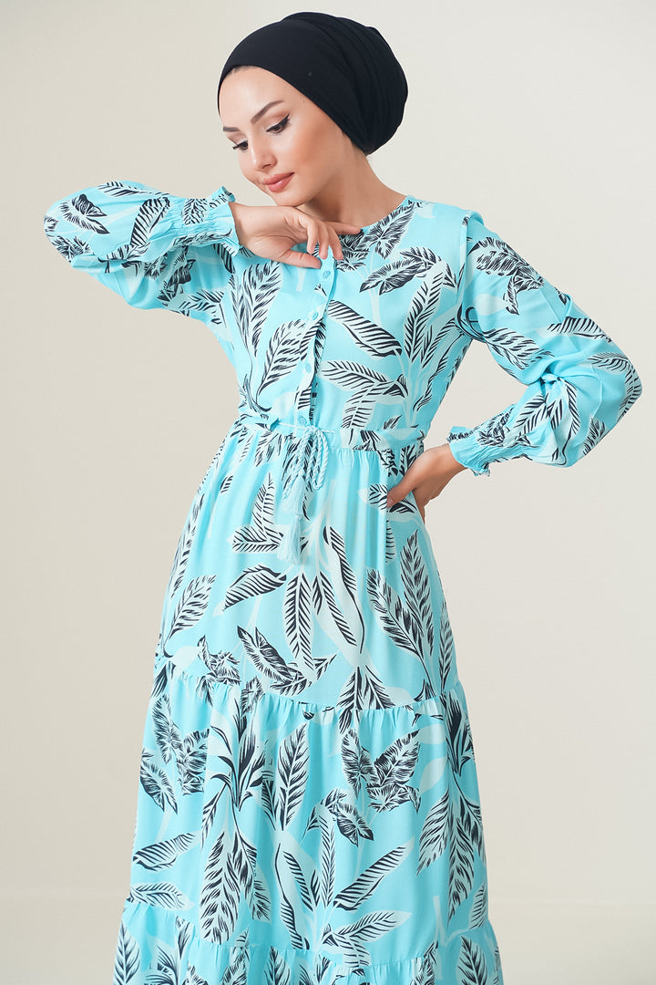 Bigdart 2145 Robe Modeste Imprimée - Turquoise