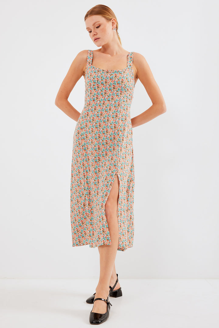 Bigdart 2282 Robe en viscose à bretelles avec fente - Multicolore