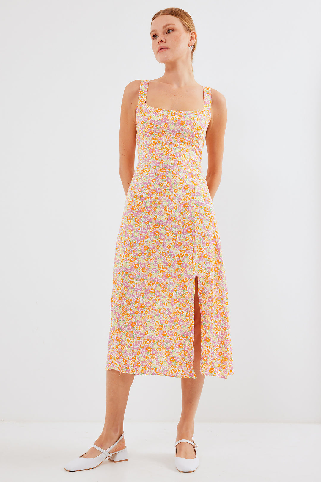 Bigdart 2282 Robe en viscose à bretelles avec fente - Orange