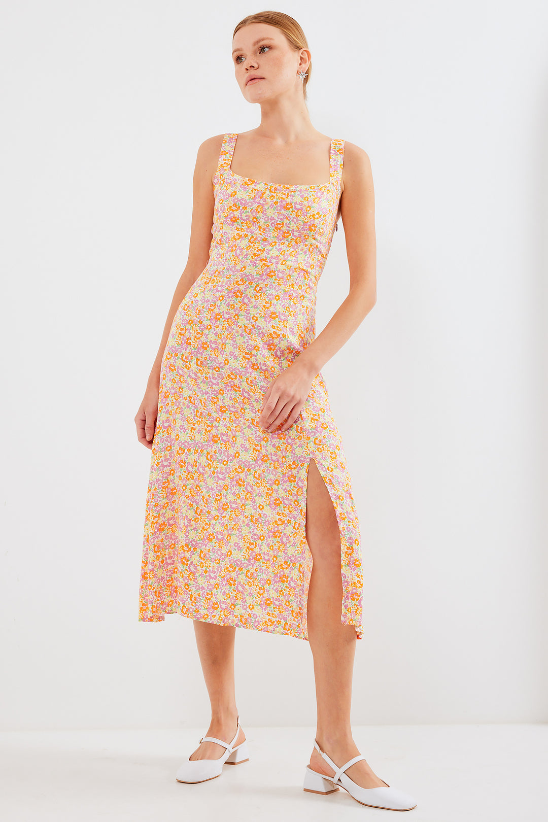 Bigdart 2282 Robe en viscose à bretelles avec fente - Orange