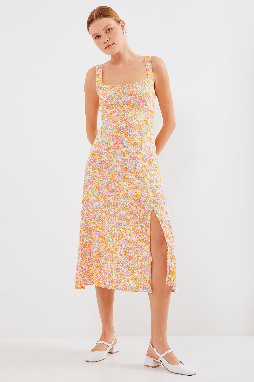 Bigdart 2282 Robe en viscose à bretelles avec fente - Orange