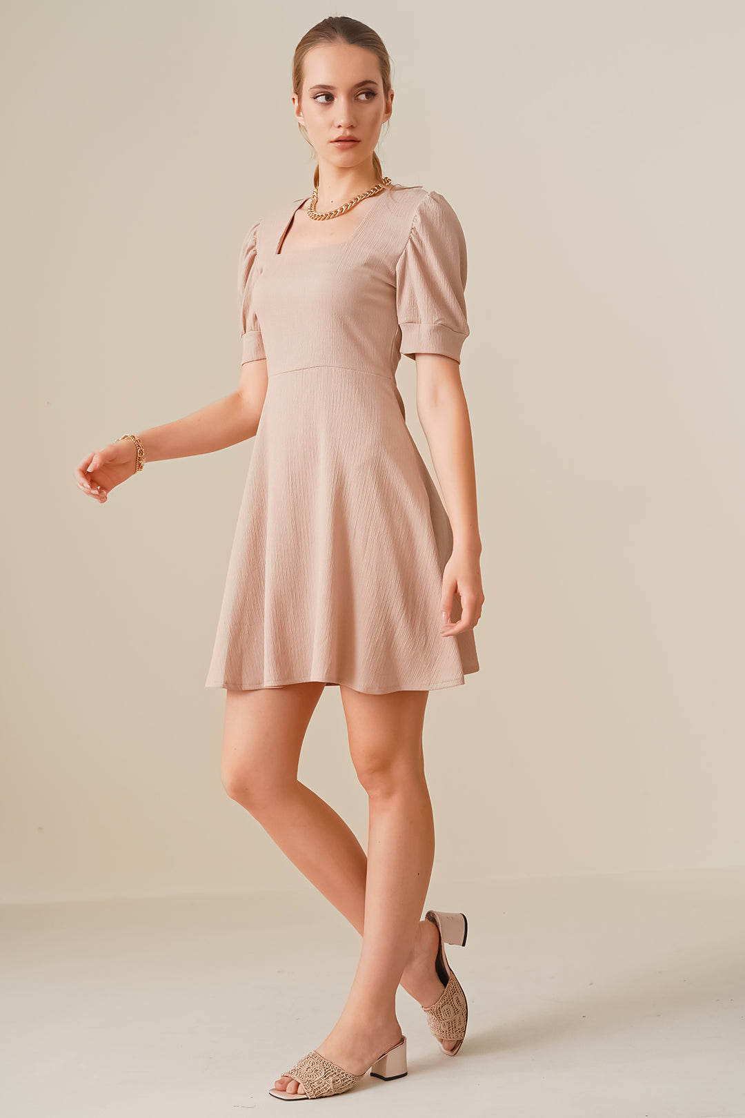 Bigdart 2339 Robe Tricot Col Carré - Biscuit