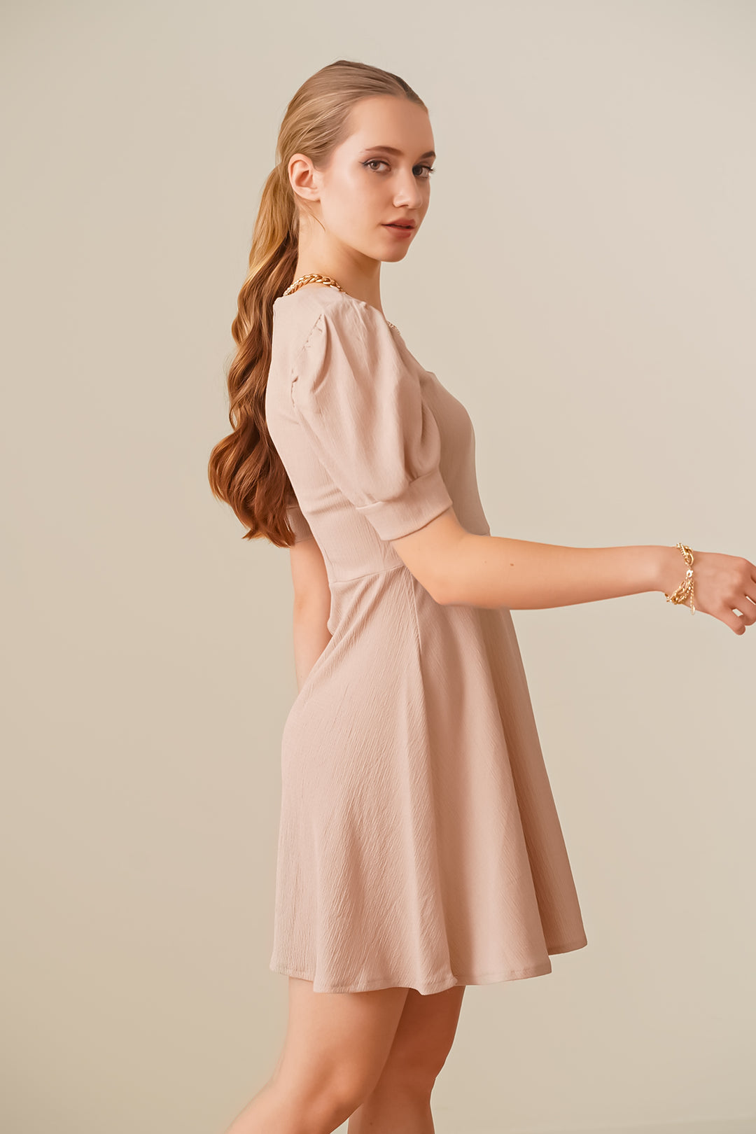 Bigdart 2339 Robe Tricot Col Carré - Biscuit