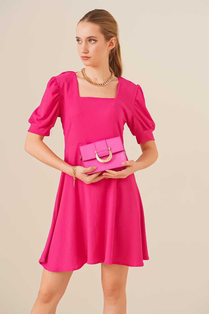Bigdart 2339 Robe Tricot Col Carré - Fuchsia