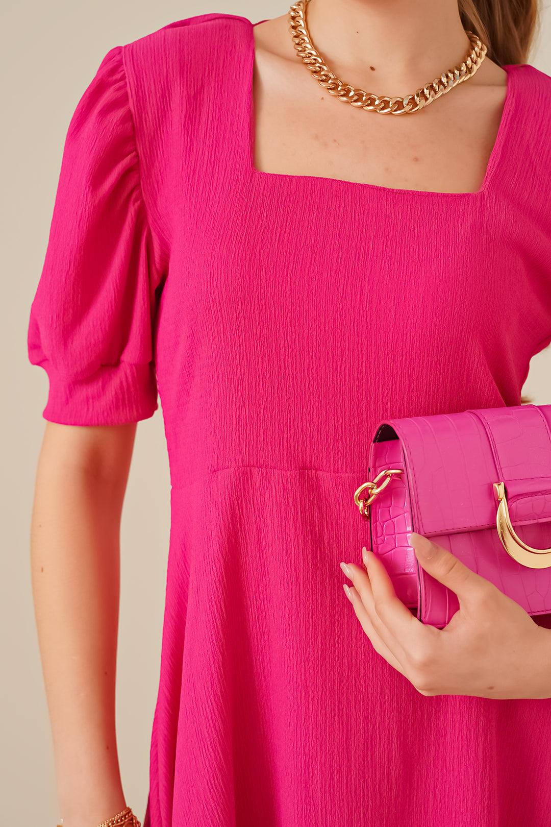 Bigdart 2339 Robe Tricot Col Carré - Fuchsia