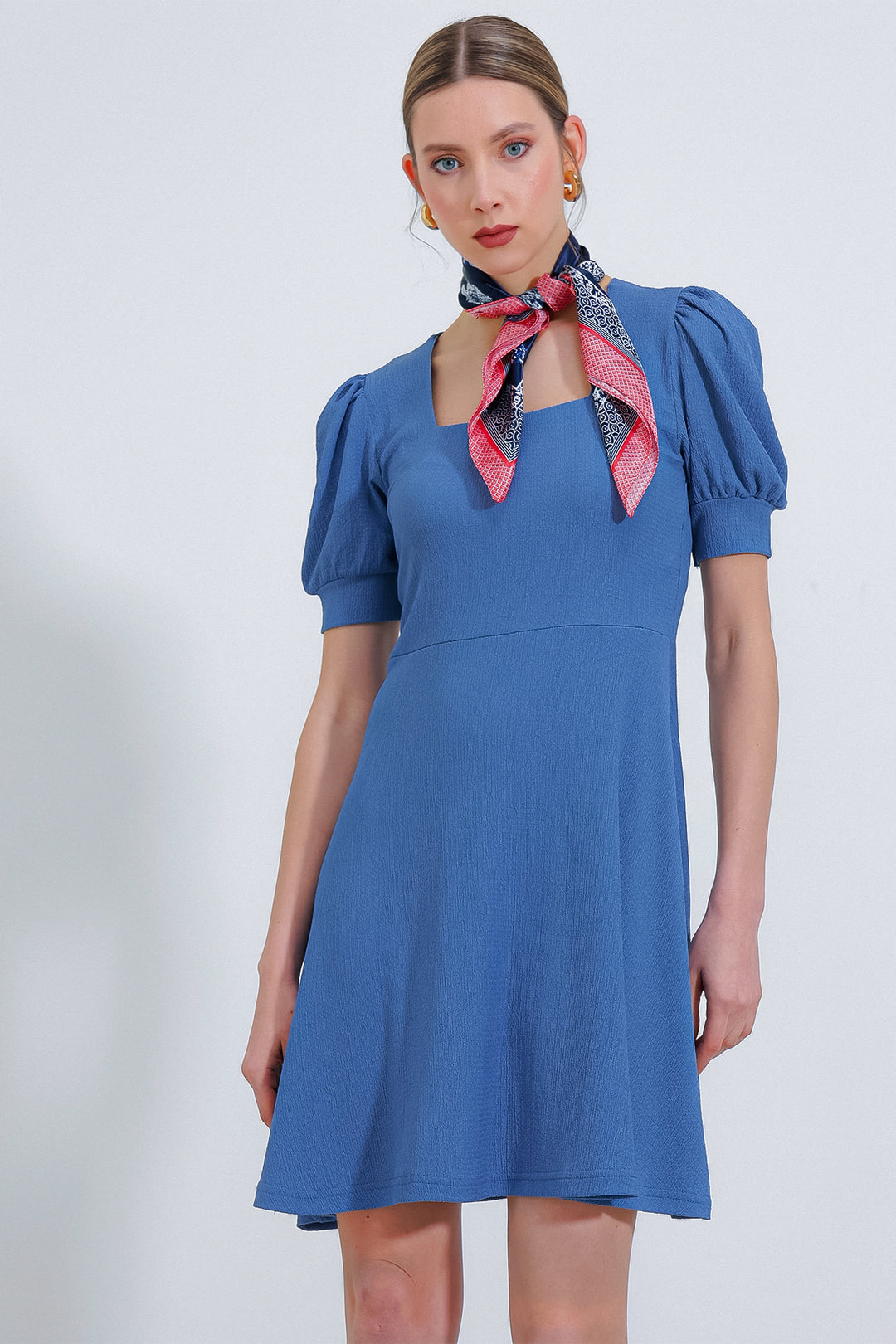 Bigdart Robe mini en tricot à encolure carrée indigo pour femme